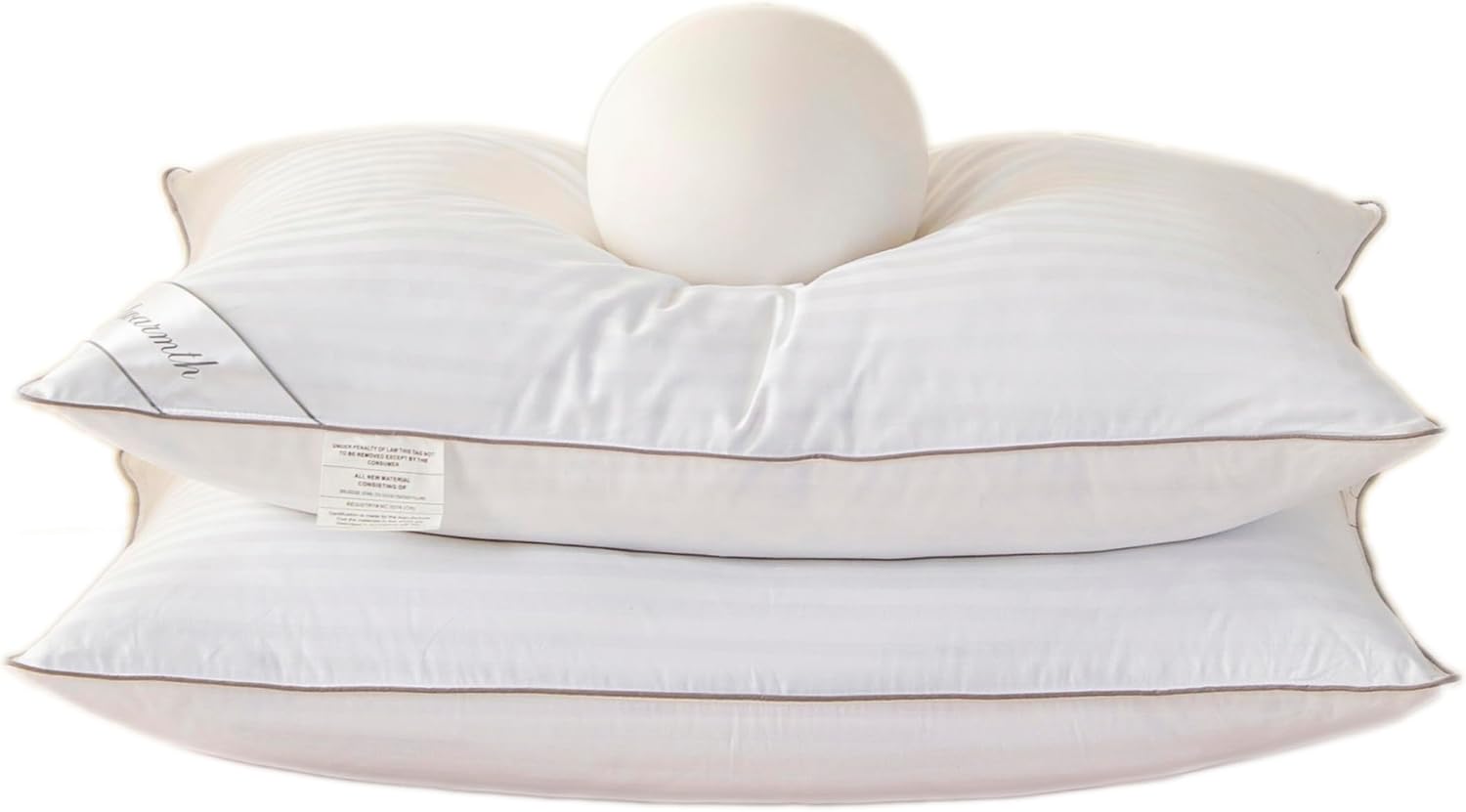 Eastwarmth Goose Feather Down Pillow, 100% Cotton Cover Bed Pillow Set of 2 Stripe White Queen (Pack of 2) 42 oz Cotton White