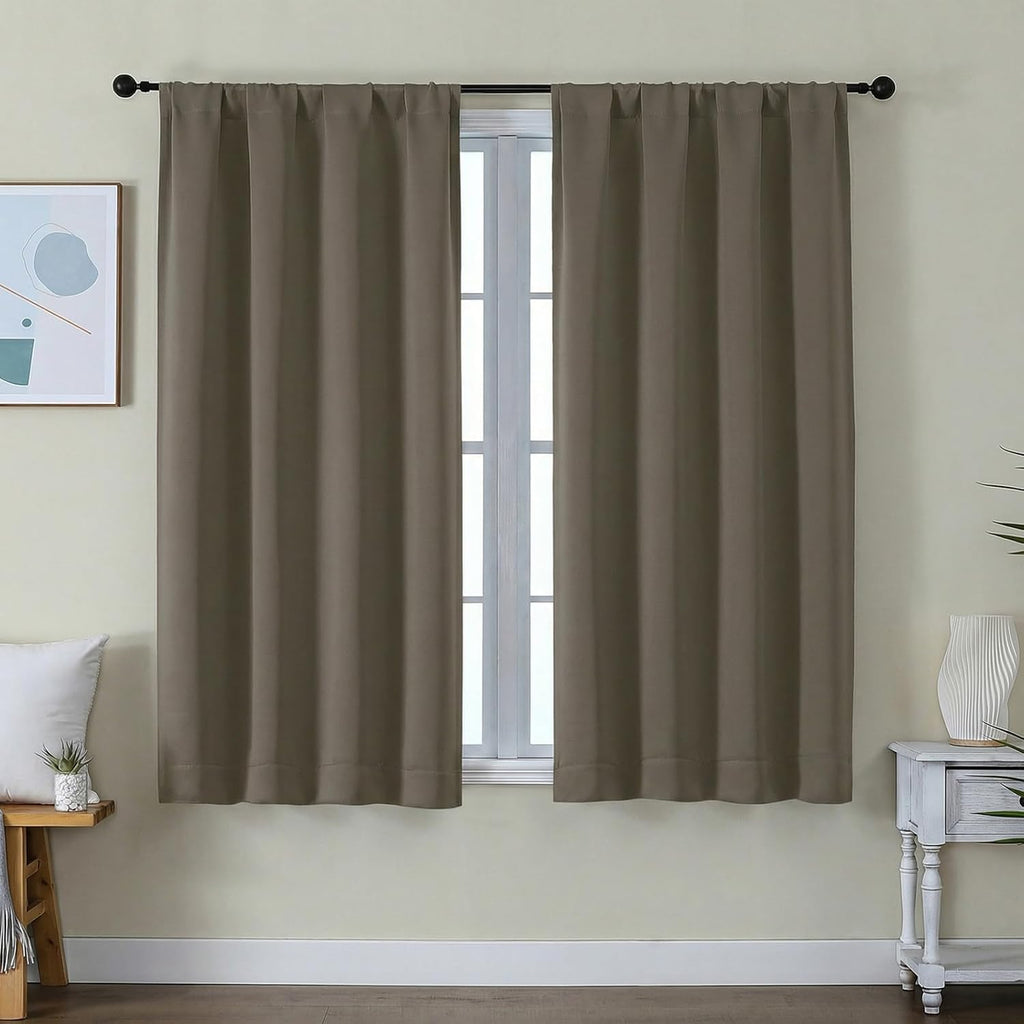 Simplebrand Ava Latte Short Blackout Curtains for Bedroom 54 Inches Long 2 Panels Set, Solid Thermal Insulated, Energy Saving Window Treatm…