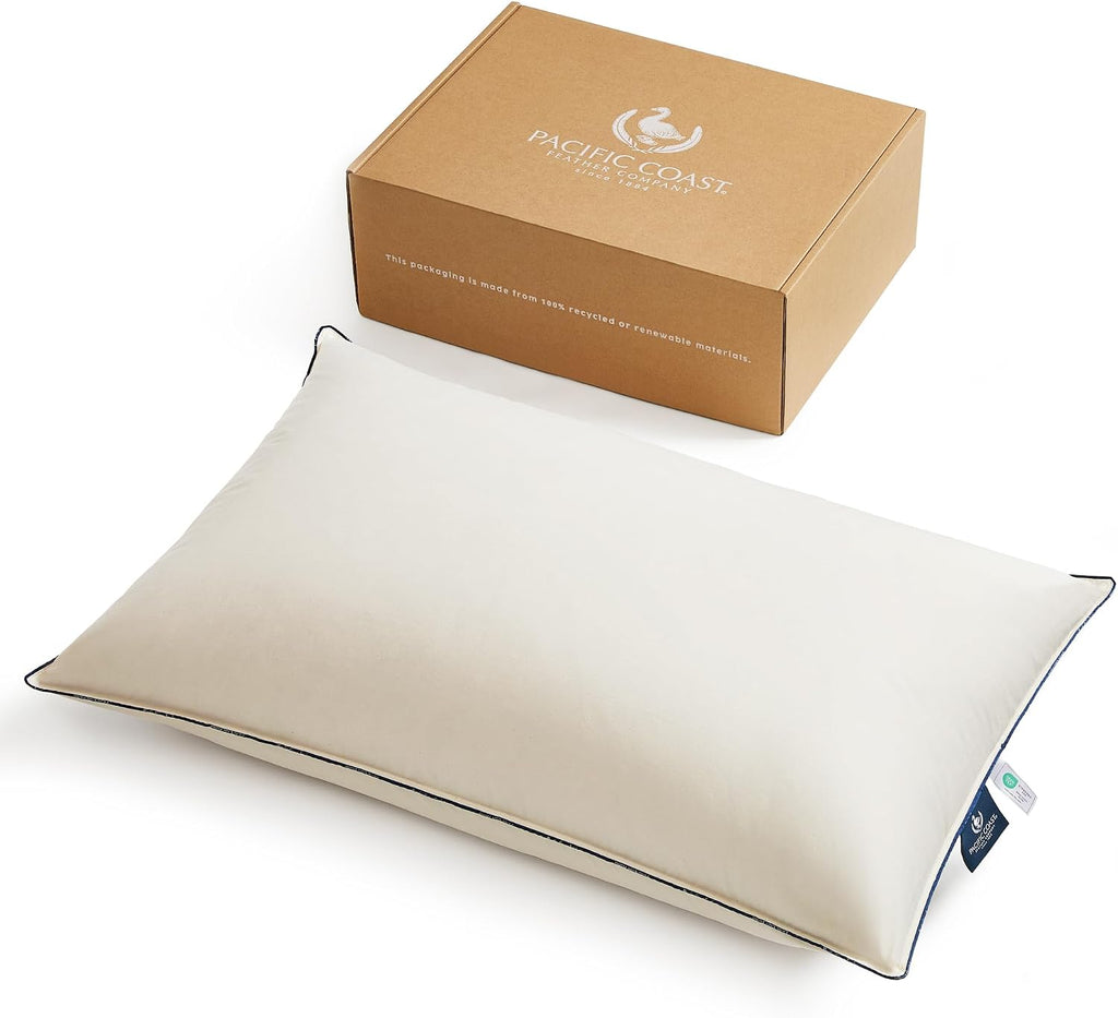 PacificCoast Pacific Coast Down Pillow, Luxury Hotel Collection Bed Pillow for Sleeping, Standard Size of 1, 100% Organic Cotton Shell, 650…