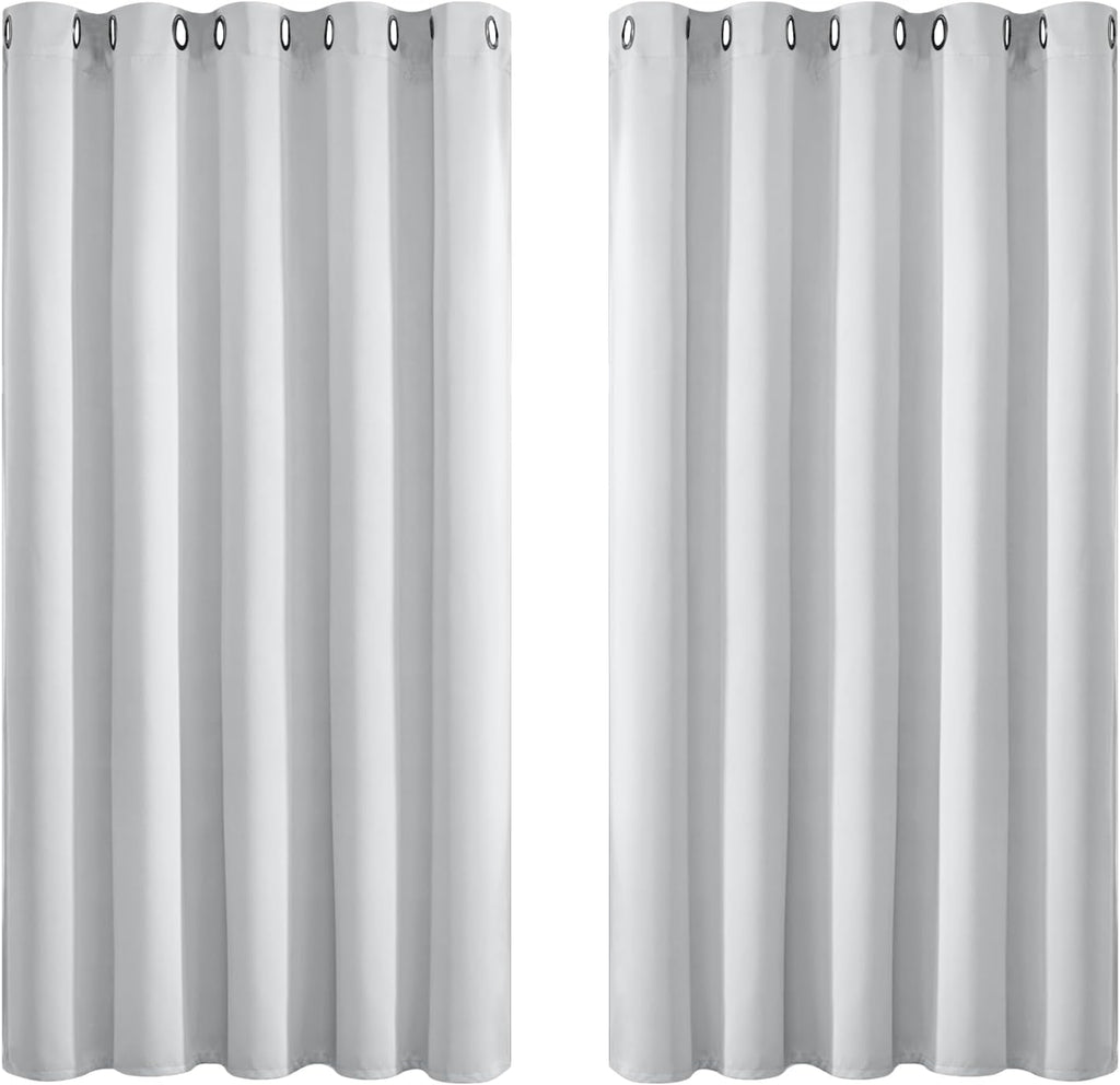 Yakamok Greyish White Curtains for Bedroom, Grommet Thermal Insulated Room Darkening Curtains for Living Room, 62W x 63L, 2 Panels