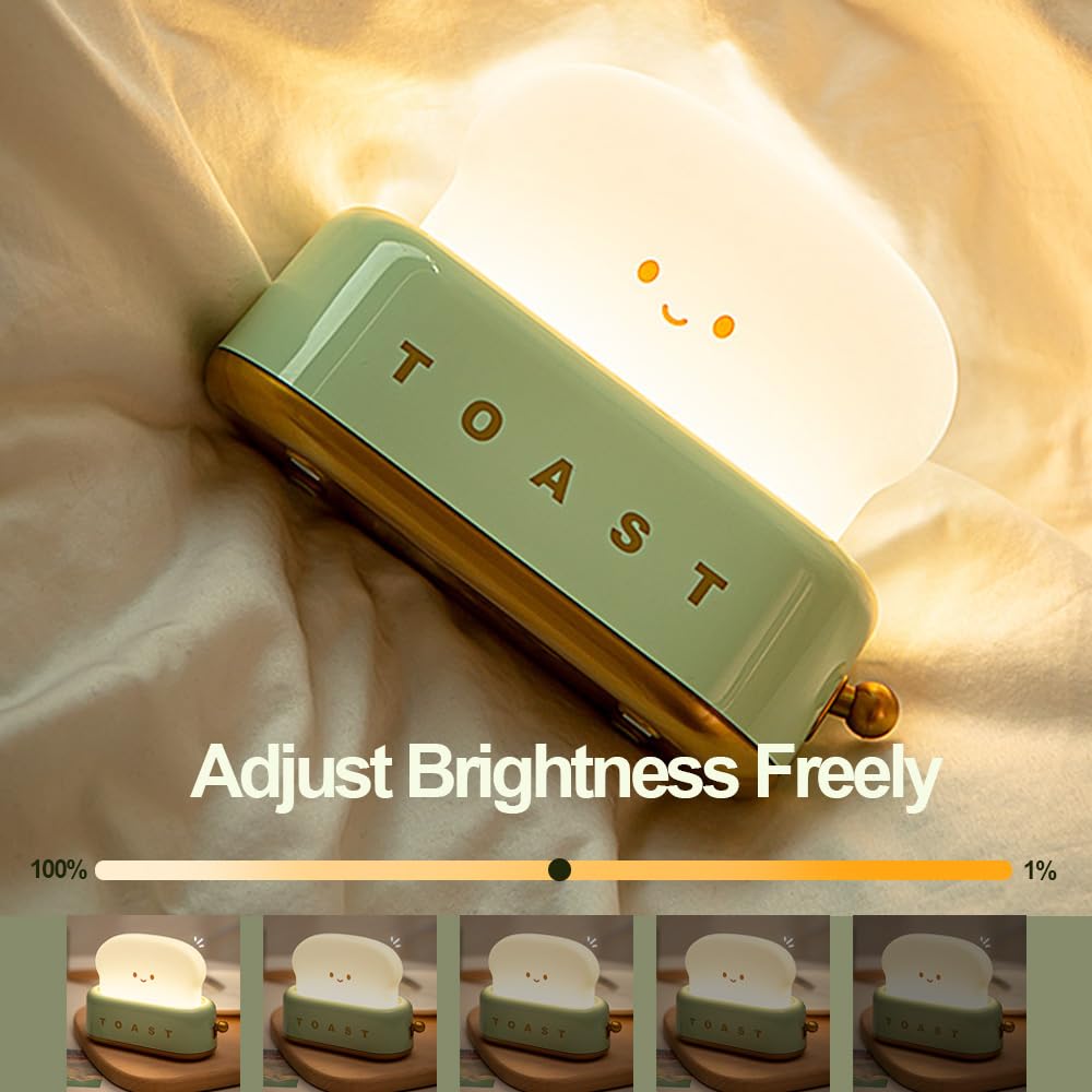 Myratts Led Cute Toaster Lamp, Kawaii LED Toast Bread Night Light, Super Squishy Silicone USB Rechargeable and Portable Light with Timer, X…