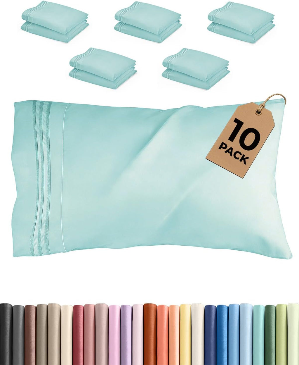 CGKUnlimited King Pillow Cases Set of 10 - Ultra Soft Hotel Quality Pillowcase Covers - Comfy & Wrinkle Free - Shrink, Stain & Fade Resista…