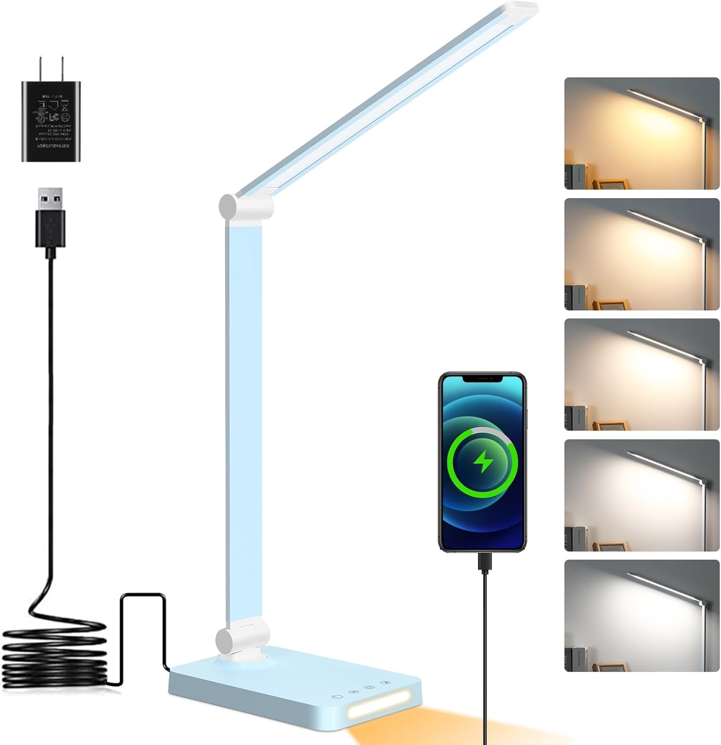 LED Desk Lamp with USB Ports, Touch Desk Lamps for Home Office with 5 Color Modes,3 Brightness Desk Light with Small Night Light, Reading…