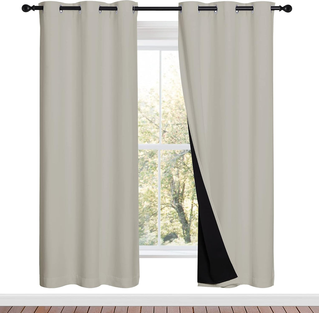 Nicetown 100% Blackout Window Curtain Panels, Full Light Blocking Drapes with Black Liner for Nursery, 72-inch Drop Thermal Insulated Drape…