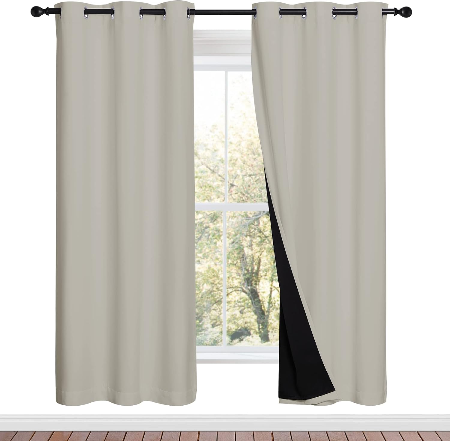 Nicetown 100% Blackout Window Curtain Panels, Full Light Blocking Drapes with Black Liner for Nursery, 72-inch Drop Thermal Insulated Drape…