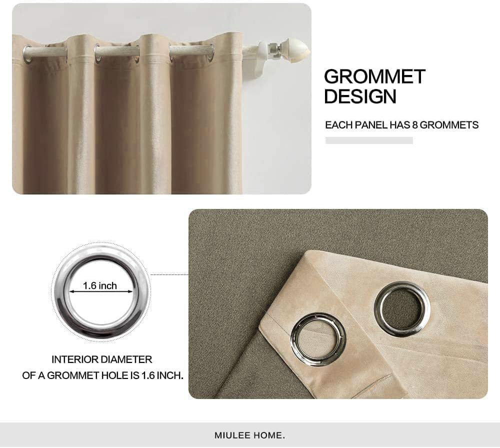 MIULEE 2 Panels Blackout Velvet Curtains Solid Soft Grommet Camel Beige Curtains Black Out Thermal Insulated Soundproof Room Darkening…