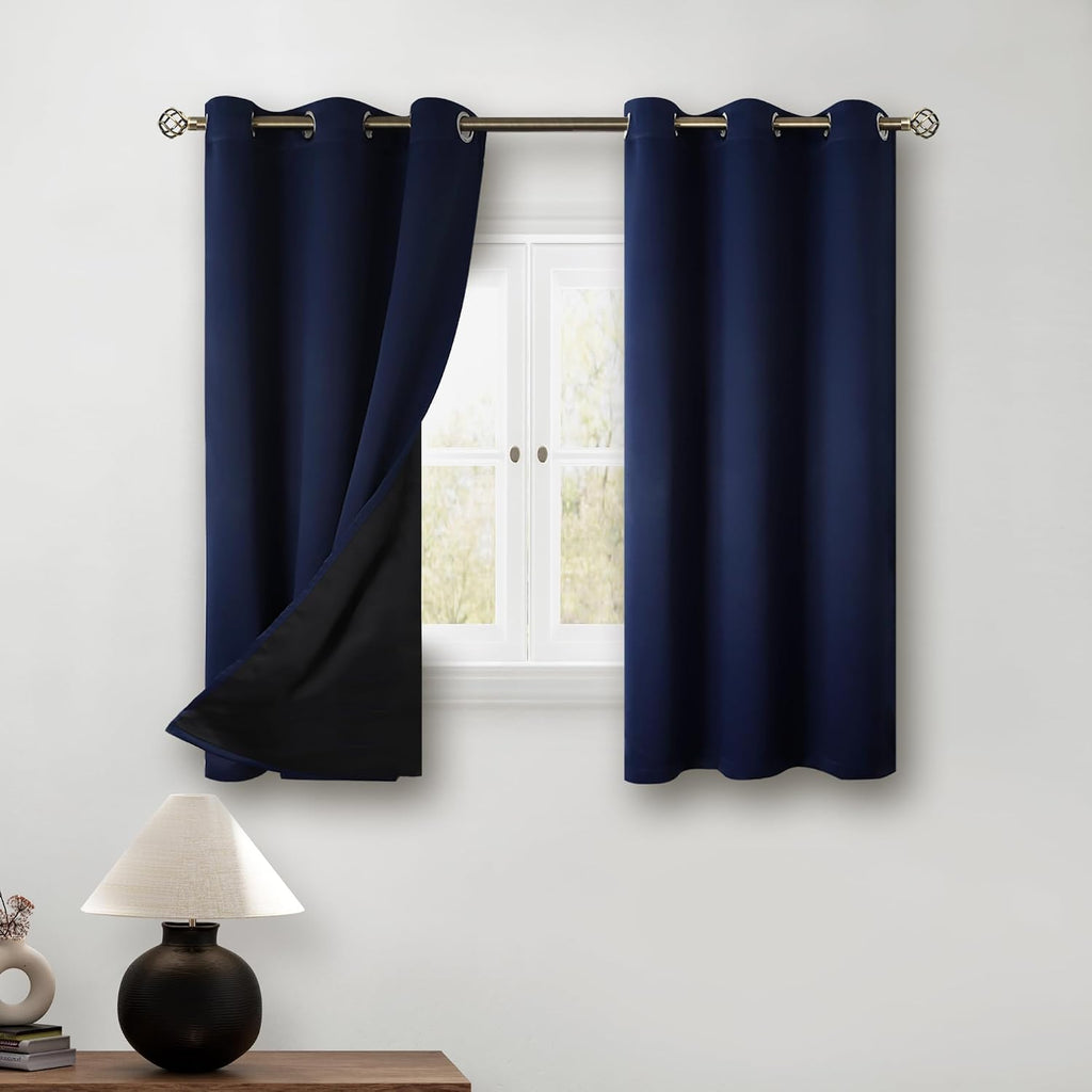 BGment Short 100% Blackout Curtains for Bedroom, Thermal Insulated Energy Efficiency Noise Reducing Grommet Curtains 54 Inch Length with Li…