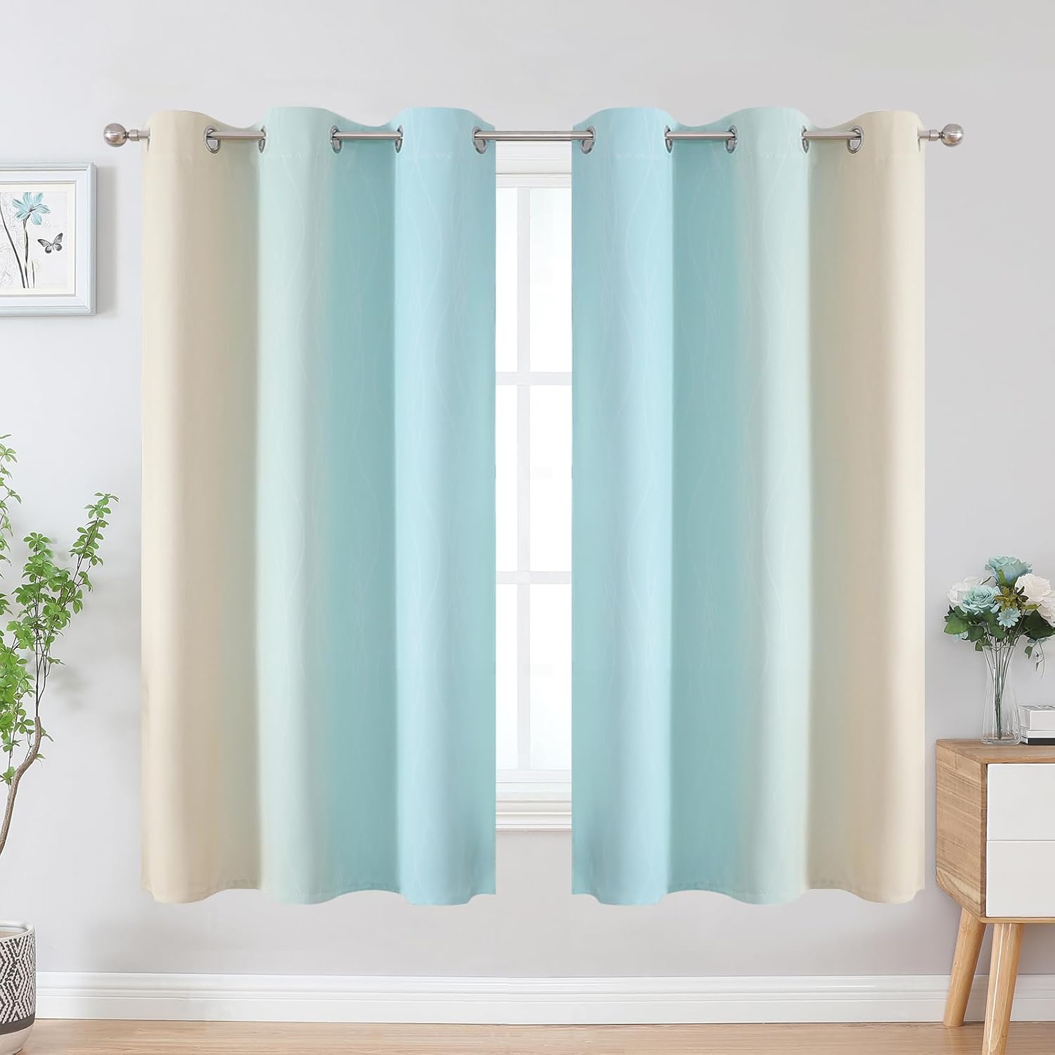 Estelartextiler Estelar Textiler Aqua and Beige Blackout Curtains & Drapes for Bedroom, Thermal Insulated Ombre Blackout Drapes, Room Darke…