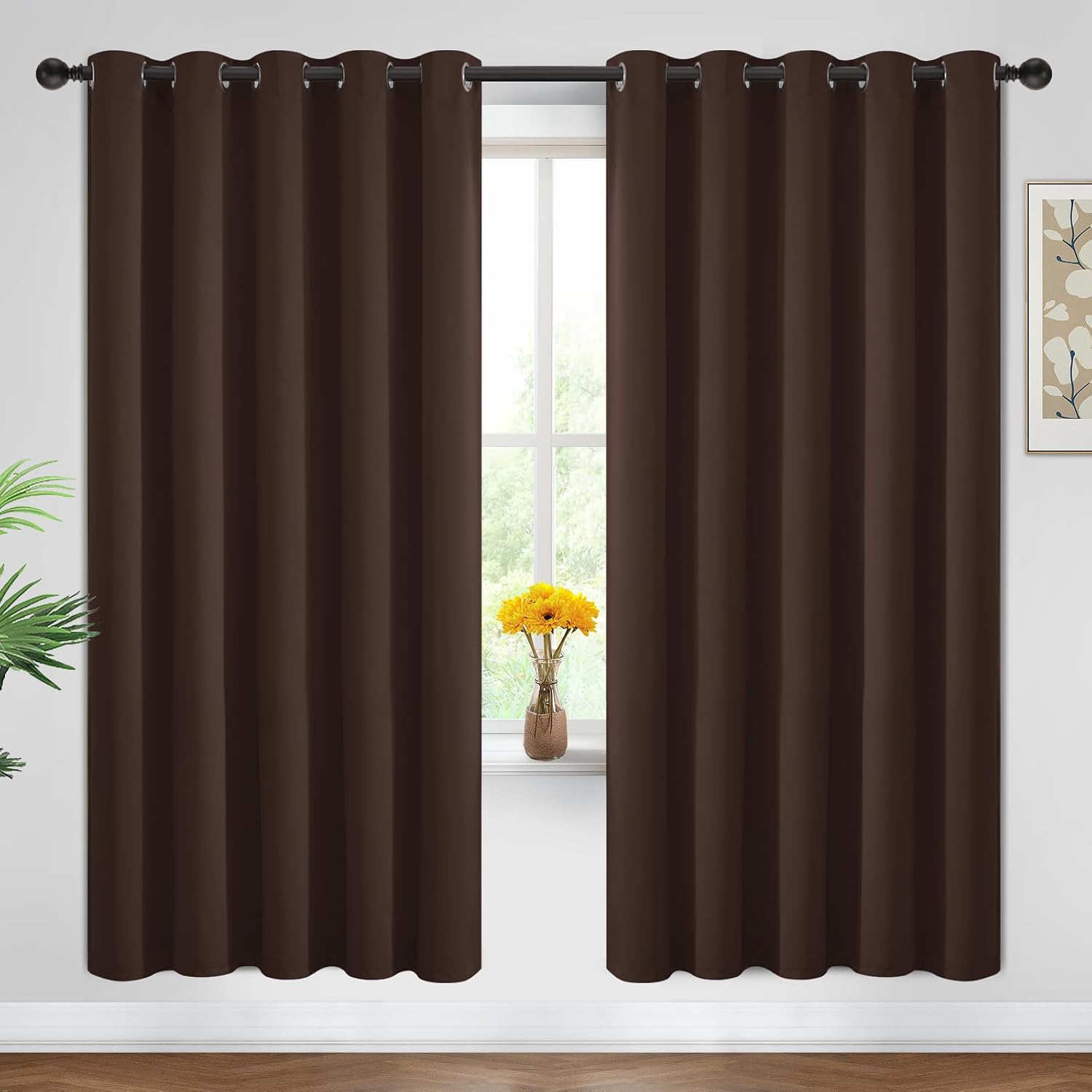 Yakamok Blackout Curtains Room Darkening Thermal Insulated Window Panels, Solid Grommet Top Drapes for Bedroom/Living Room(62Wx72L…
