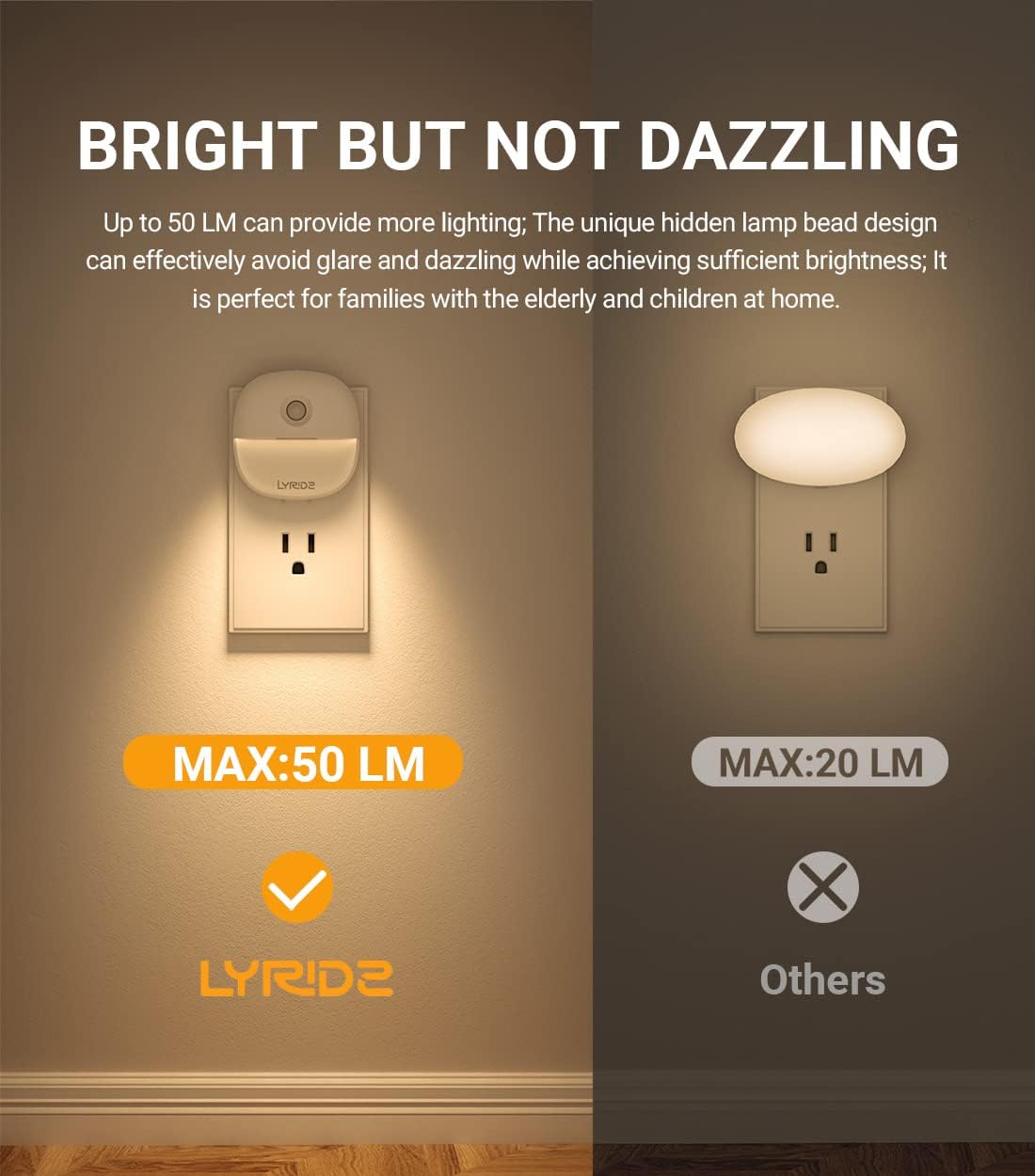 Lyridz Plug in Night Light with Motion Sensor and Dusk to Dawn Sensor, Dimmable Warm Nightlight with 1-50lm Adjustable Brightness Indoor…