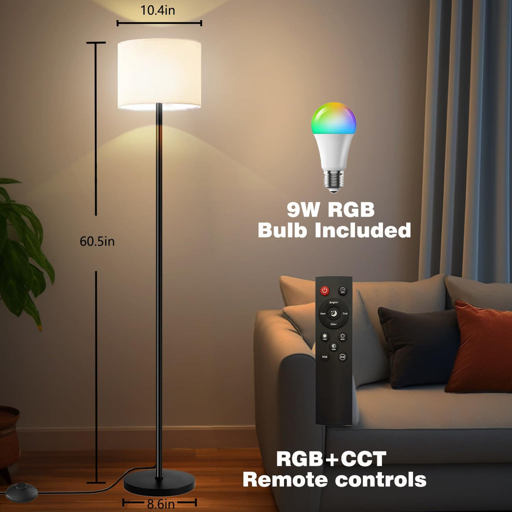 Smart Floor Lamp with APP & Remote Control - Dimmable RGB & White Light (3000K-6500K) for Living Room, Bedroom, Office - Modern Standing…