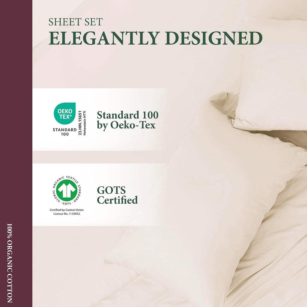 AshtonSheets 100% Organic Cotton Sheets Twin Size - Organic Cotton Twin Size Percale Weave Sheet Set (3 PC, Ivory), Soft, Cooling, Crisp &…