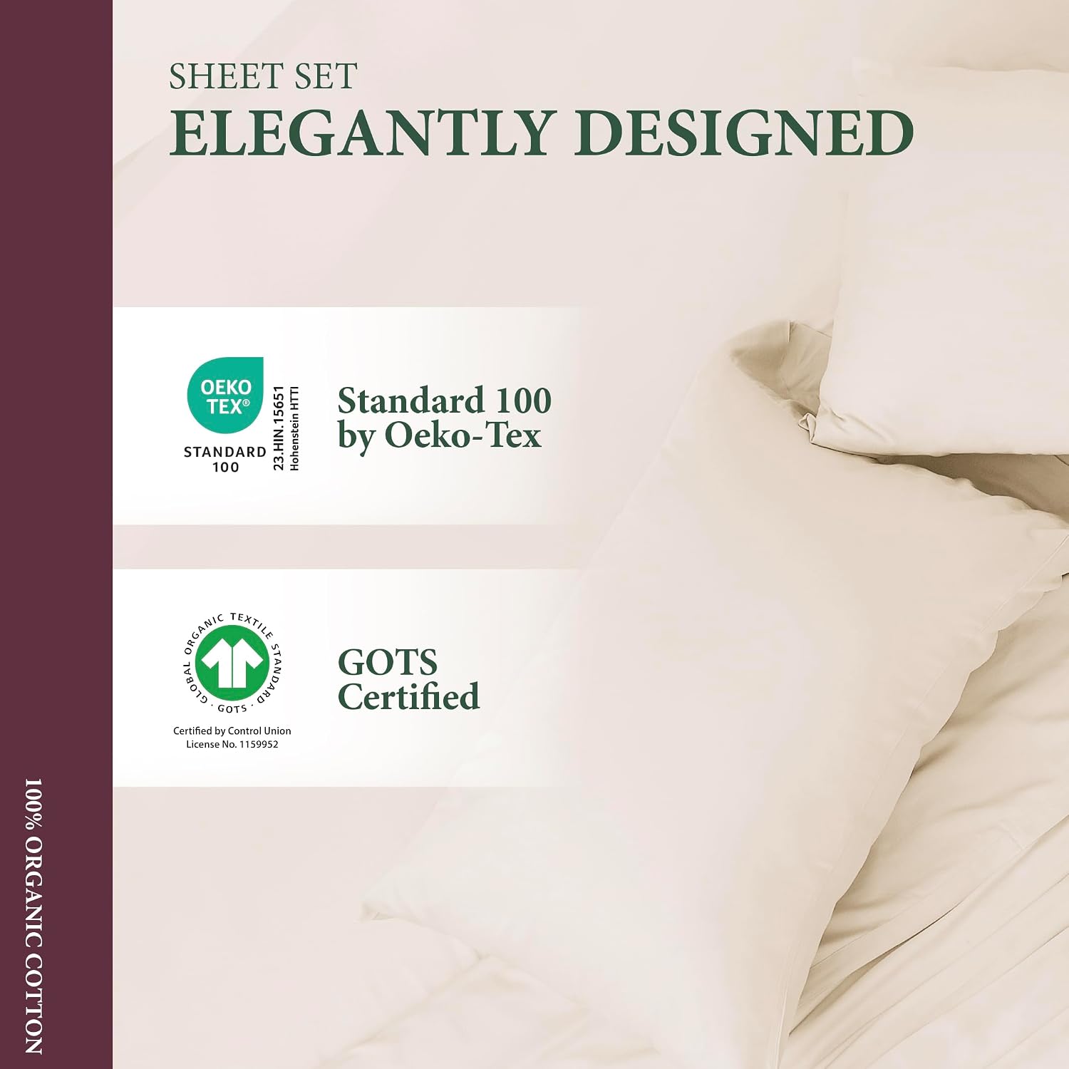 AshtonSheets 100% Organic Cotton Sheets Twin Size - Organic Cotton Twin Size Percale Weave Sheet Set (3 PC, Ivory), Soft, Cooling, Crisp &…