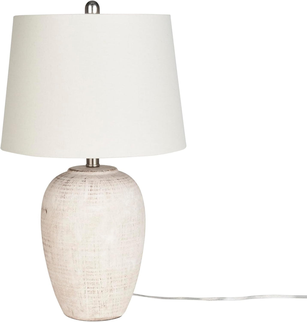 Nourison Home 23" Distressed Cream/Beige Rustic Ceramic Jar Table Lamp for Bedroom, Living Room, Dining Office, with Ivory Shade