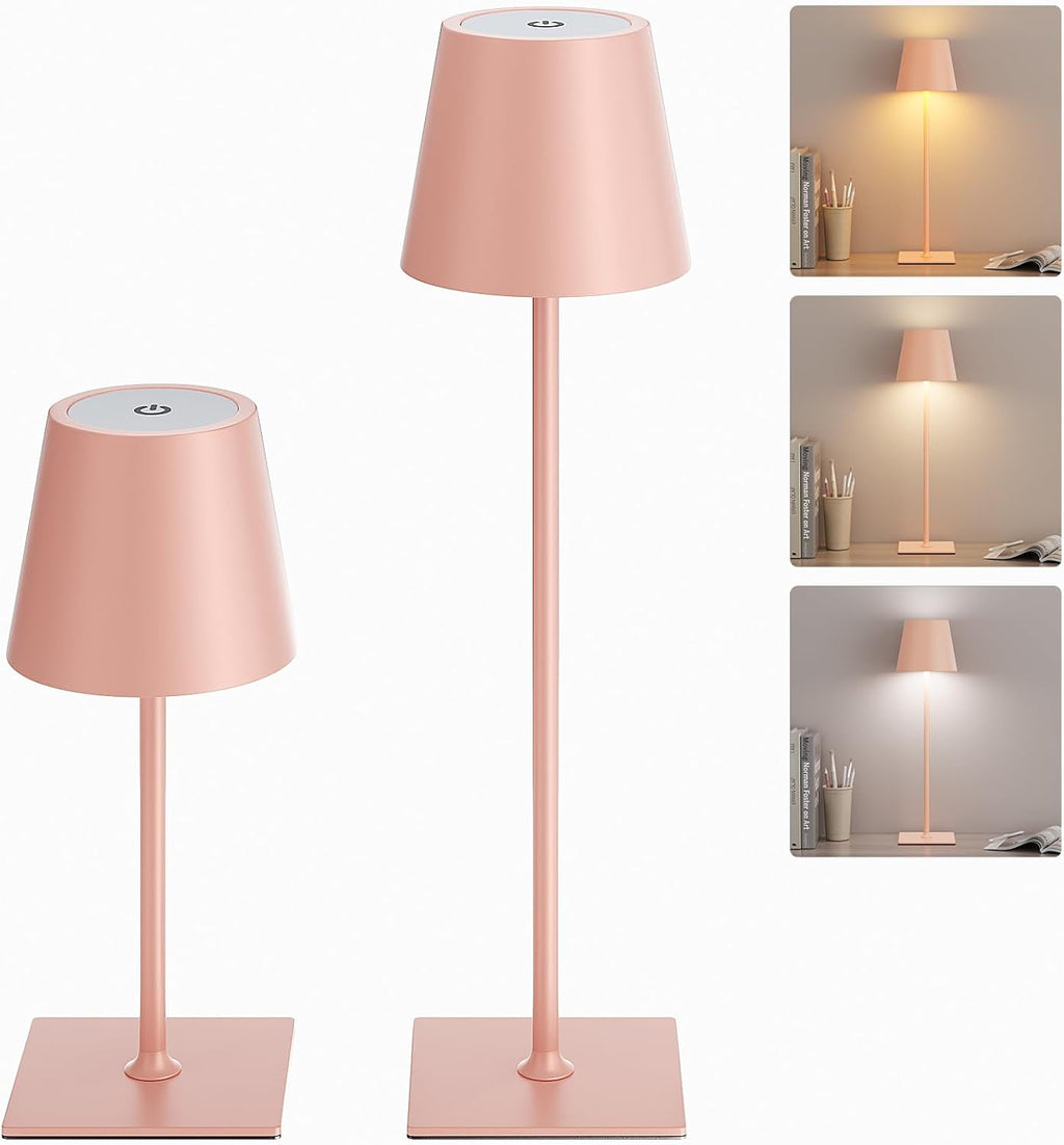 Kakanuo Pink Cordless Rechargeable Table Lamp 5000mAh Battery Operated Lamps, 3 Colors Stepless Dimming Touch Lamp for Living Room…