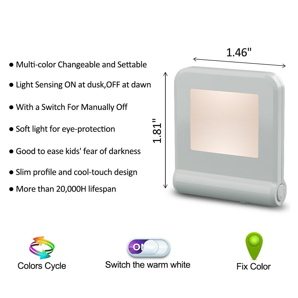 Maz-Tek Plug in LED Night Light with Smart Dusk to Dawn Sensor, Multi-Color Changeable Nightlights, Energy Efficient Night Lamp for Bedroom…