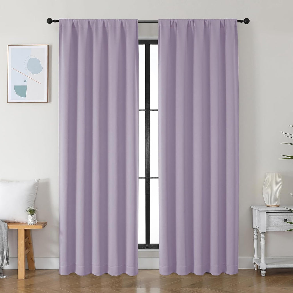 Simplebrand Ava Lilac Blackout Curtains for Bedroom 84 Inch Length 2 Panels Set, Solid Thermal Insulated Privacy Living Room Window Treatme…