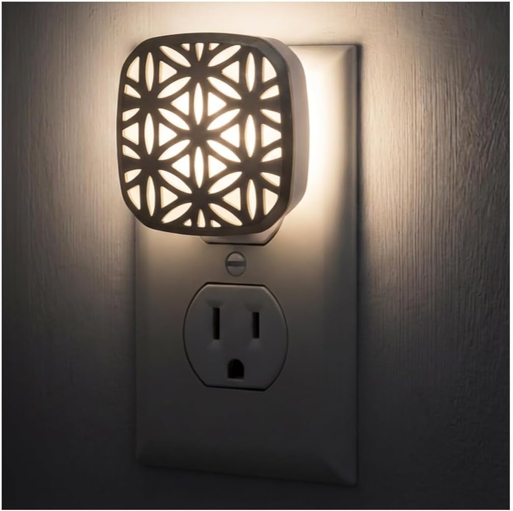 Lights by Night Decorative LED Night Light, Brushed Nickel Flower Design, Plug-in, Dusk to Dawn Sensor, UL-Certified, Home Decor, Ideal…