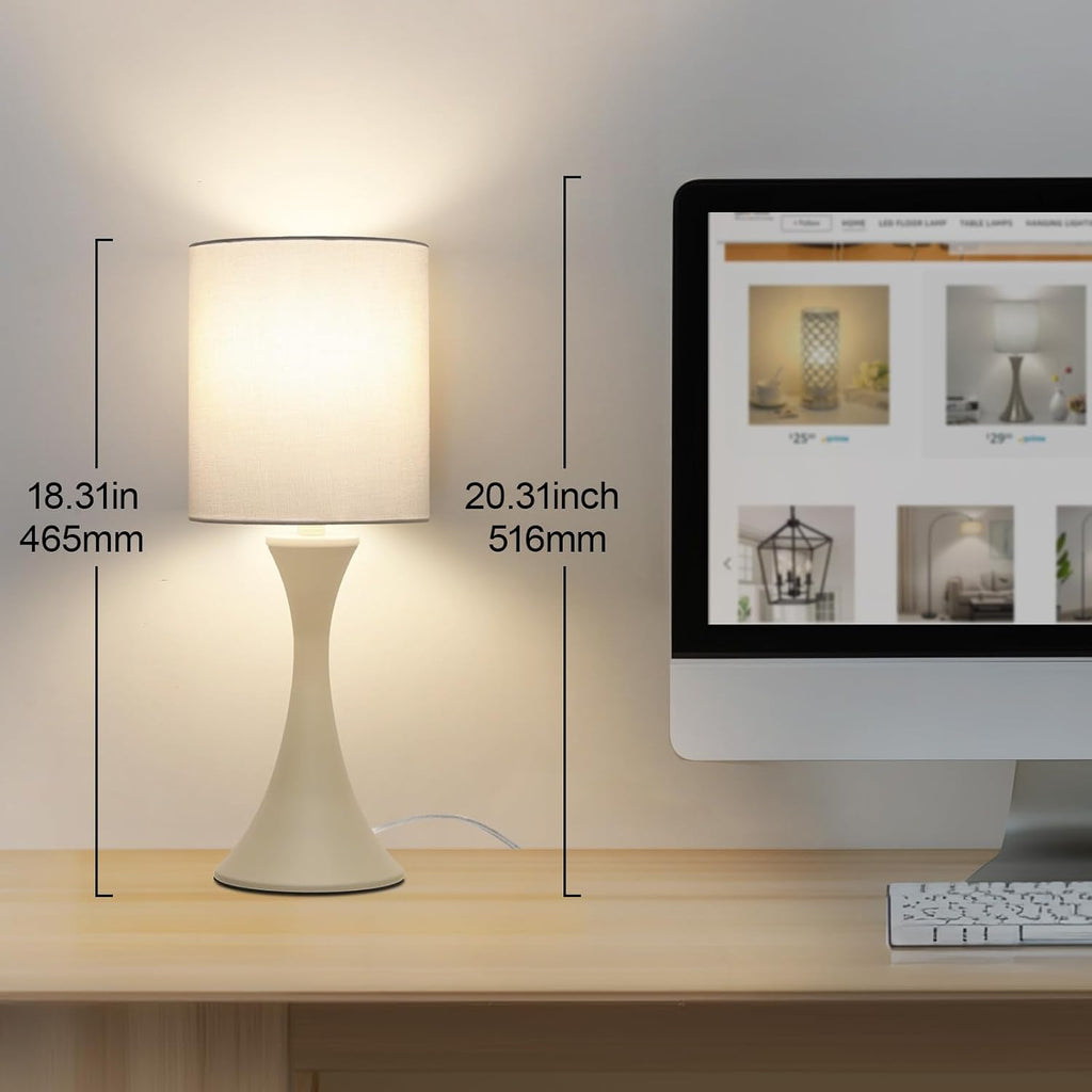 Seaside village Dimmable Bedside Lamp, 3 Way Touch Control Table Lamp, Modern Nightstand Lamp with Beige Shade and Cream Base, Small Desk…