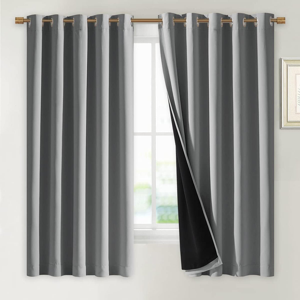 Nicetown 100% Blackout Curtains with Black Liners, Thermal Insulated Full Blackout 2-Layer Lined Drapes, Energy Efficiency Window Draperies…