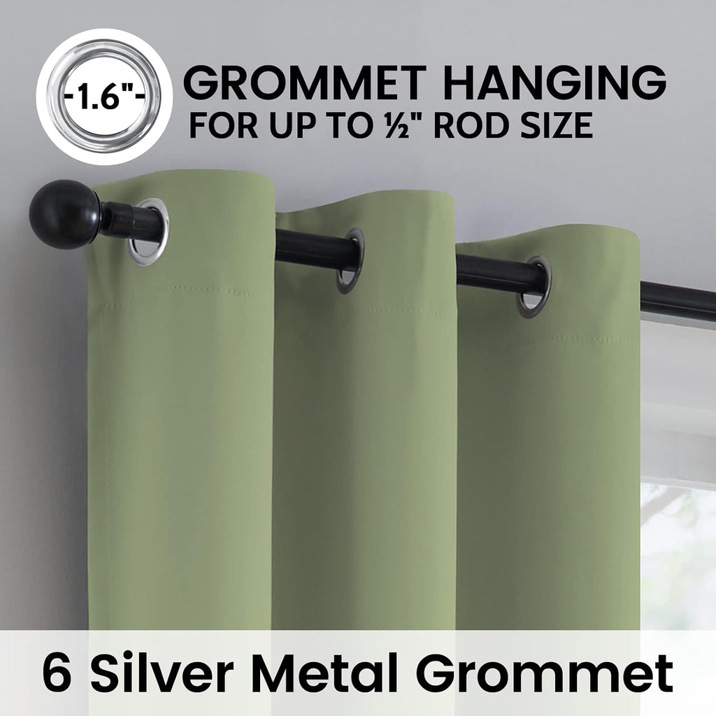 SimpleHome 100% Blackout Curtains for Bedroom, Thermal Insulated Grommet Window Drapes Room Darkening Sage Curtains for Living Room with Bla…