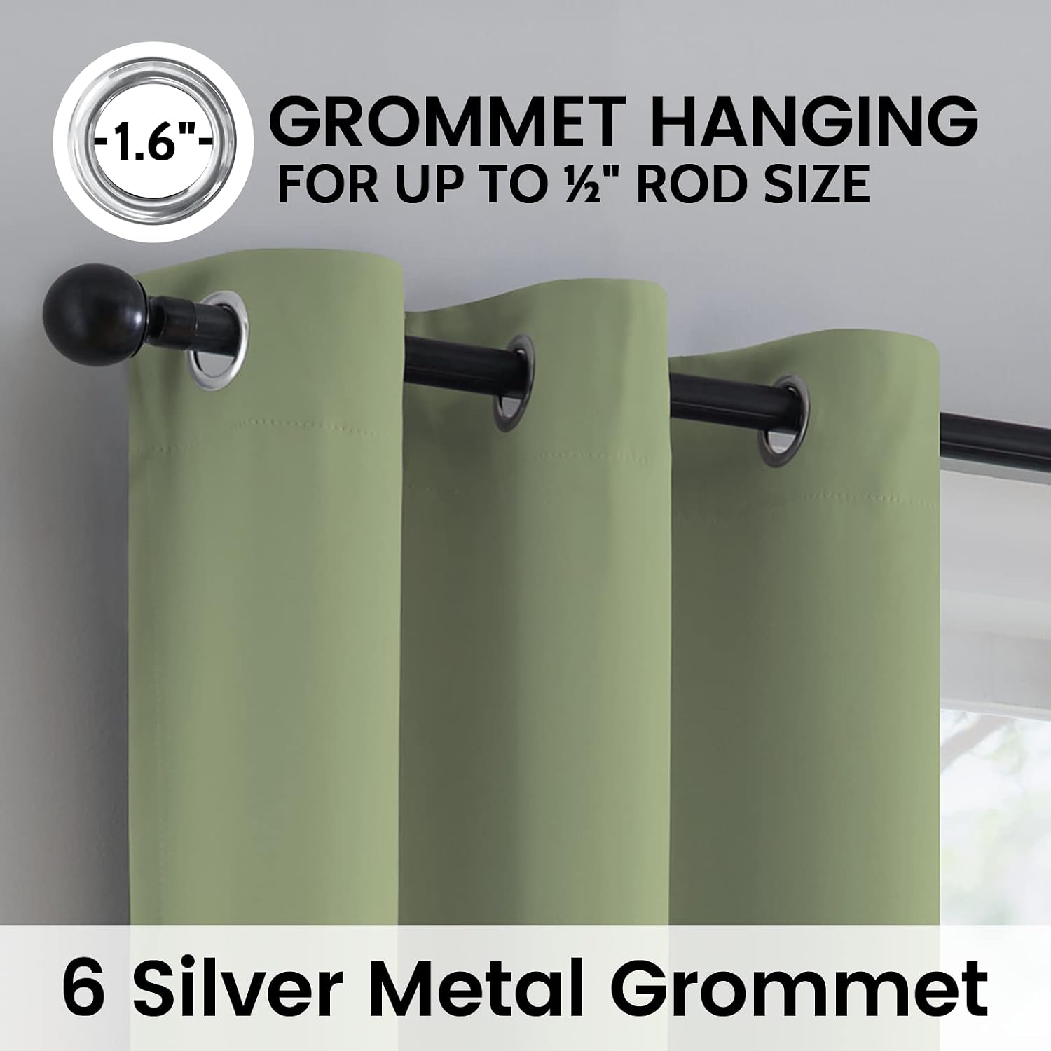 SimpleHome 100% Blackout Curtains for Bedroom, Thermal Insulated Grommet Window Drapes Room Darkening Sage Curtains for Living Room with Bla…