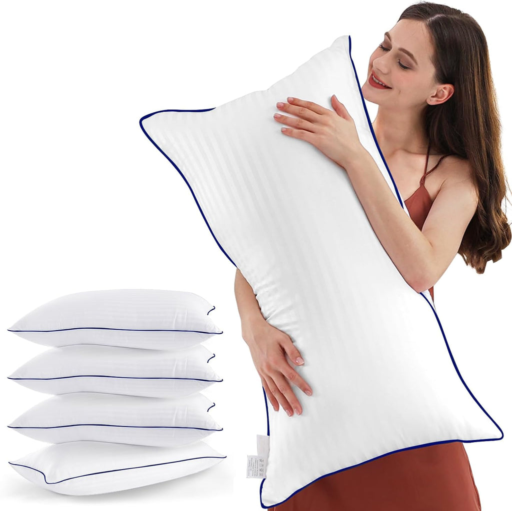 SEMZSOM Bed Pillows for Sleeping, King Size Pillows Set of 4 Luxury Hotel Pillows with Soft Fluffy Down Alternative Filling for Back…