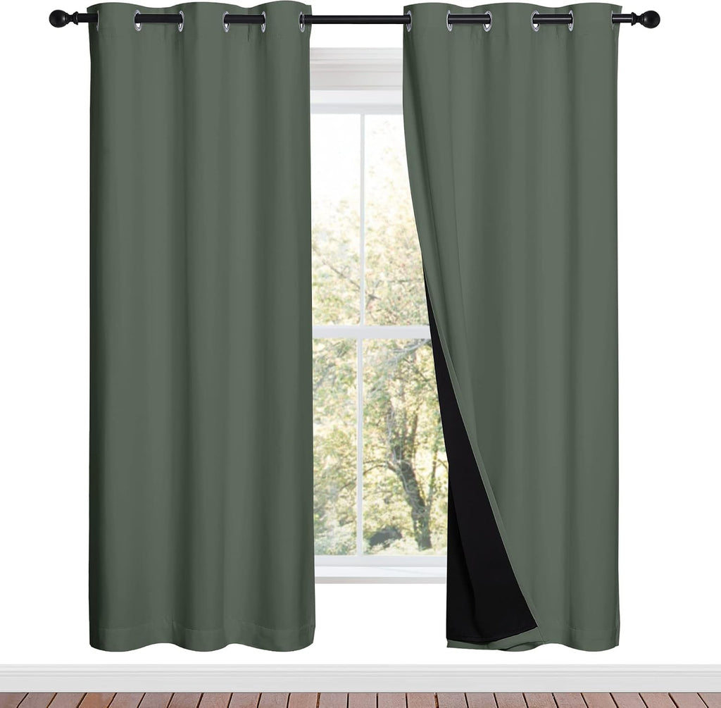 Nicetown 100% Blackout Window Curtain Panels, Full Light Blocking Drapes with Black Liner for Nursery, 72-inch Drop Thermal Insulated Drape…