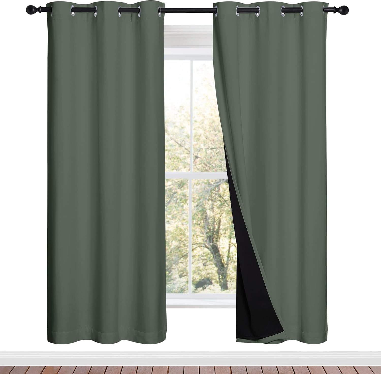 Nicetown 100% Blackout Window Curtain Panels, Full Light Blocking Drapes with Black Liner for Nursery, 72-inch Drop Thermal Insulated Drape…