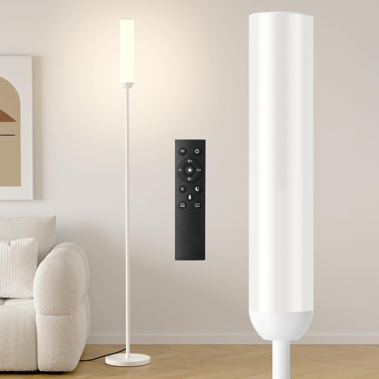 Ambimall LED Floor Lamp with Remote Control, 65" Standing lamp with Stepless Adjustable 3000K-6500K Colors & 30-100% Brightness, Foot…