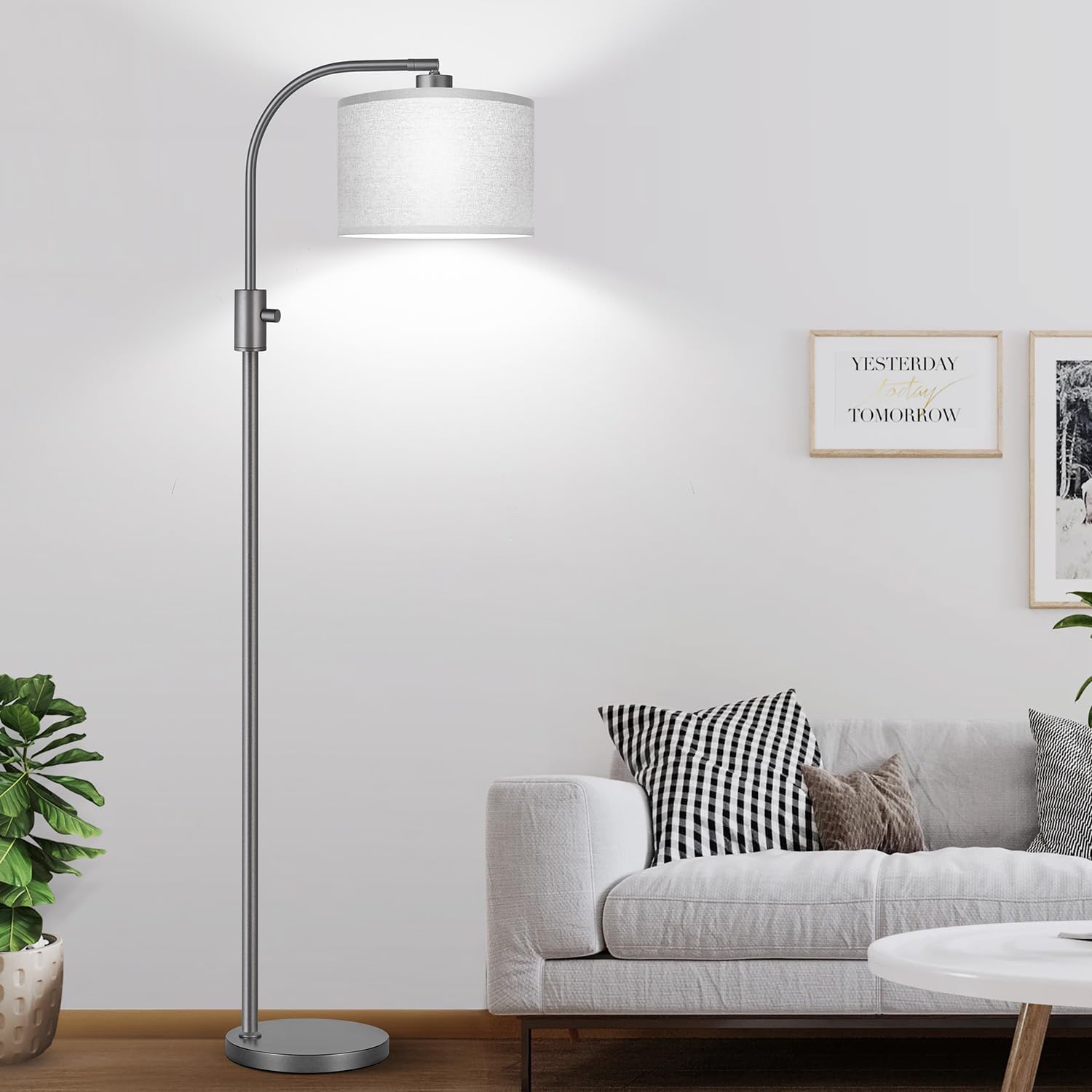 Nintiue Upgraded Modern Arc Dimmable Tall Standing Floor Lamp with Gray Shade, 1200 Lumens LED Bulb Included, for Living & Reading Room…
