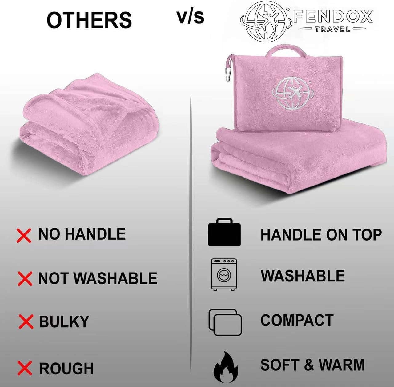 2-in-1 Travel Blanket and Pillow – Lightweight, Compact, Ultra Soft, Machine Washable – Handle, Luggage Sleeve, Backpack Clip – for Trave…