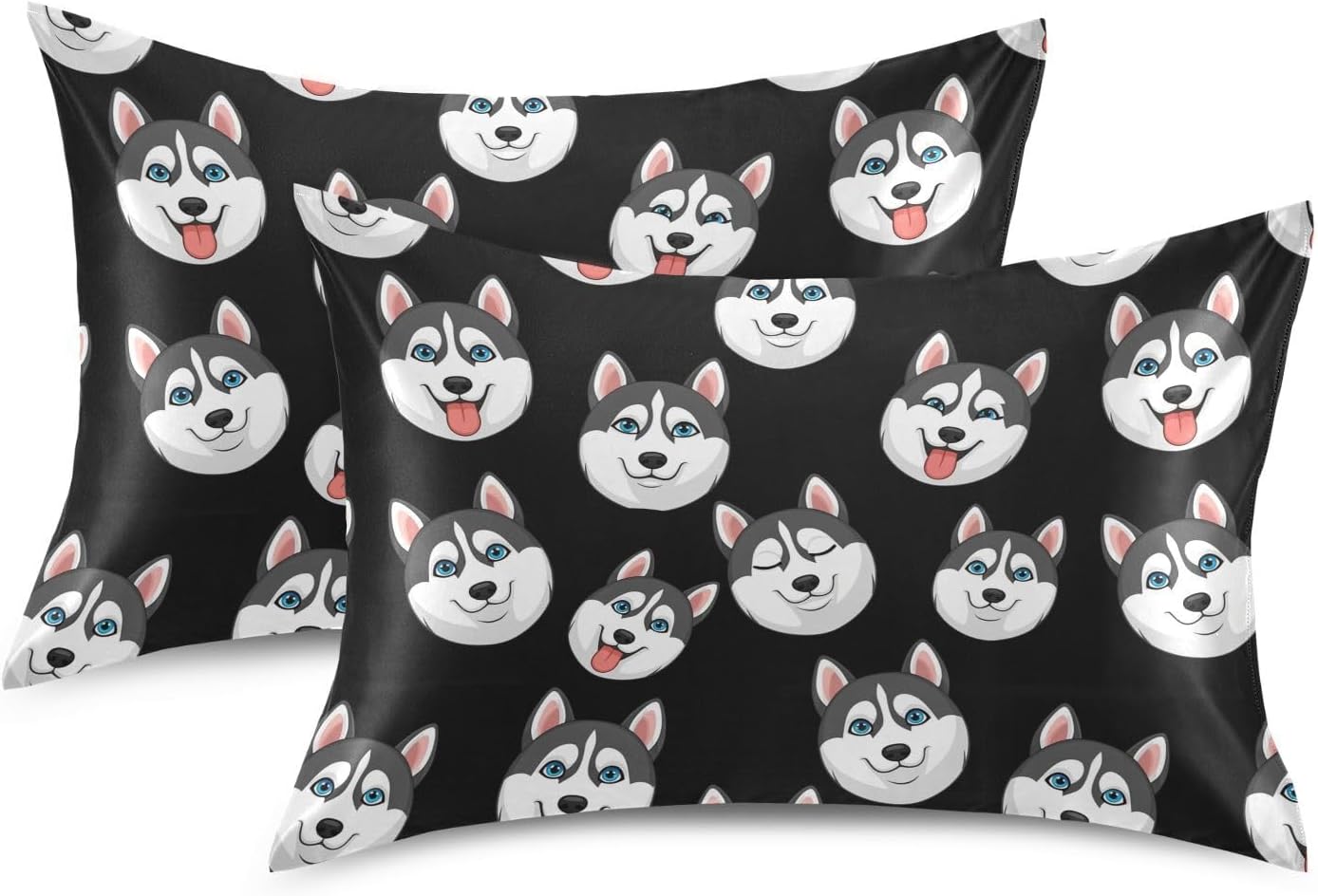Cartoon Husky Dark Pillow Covers Silk Pillowcase for Hair and Skin Breathable Silky Soft Satin Pillowcase King Size Pillow Case for Women…