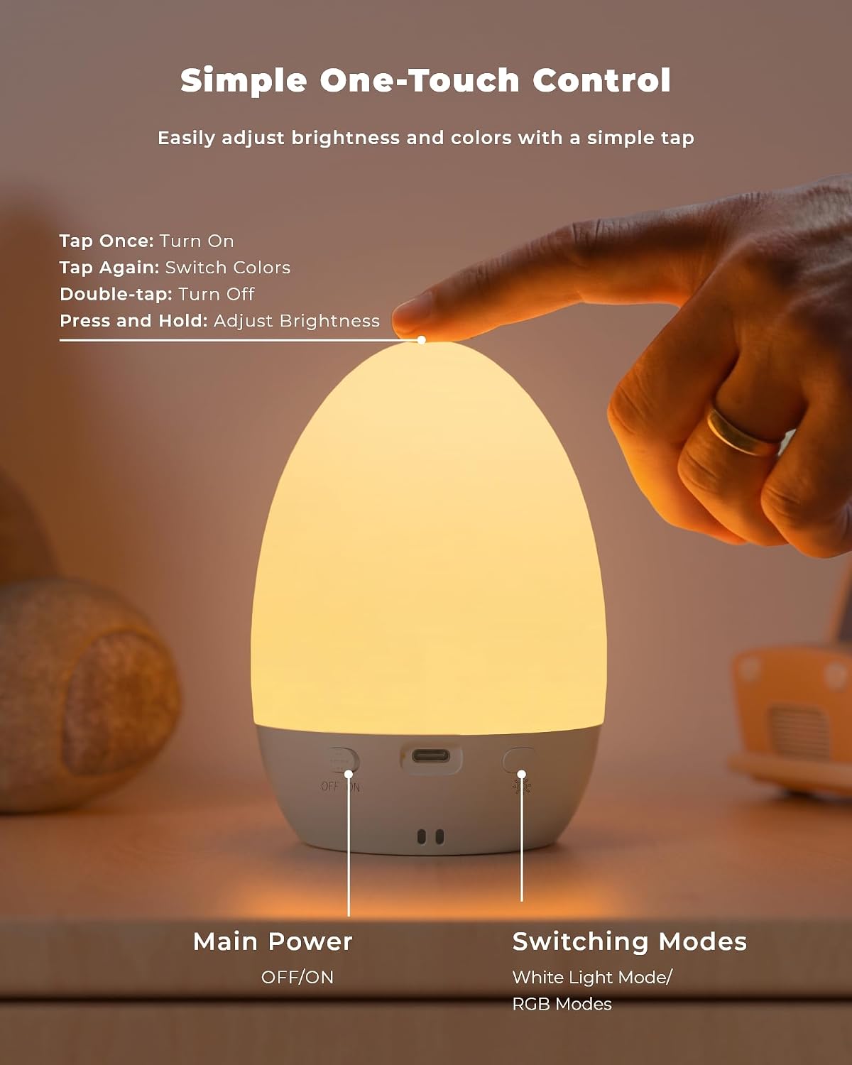 WelcometoFULNIX Egg Light for Nursery, Eye-Caring Touch Control Rechargeable Baby Night Light with 17 Color Modes, Dimmable Night Feeding E…