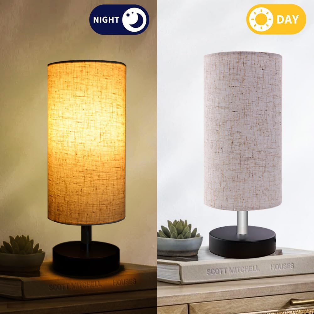 Bedside Table Lamps, Table Lamp for Bedroom, Lamps for Night Stands with Linen Lampshades, Small Table Lamp for Living Room, Office (Bulb…