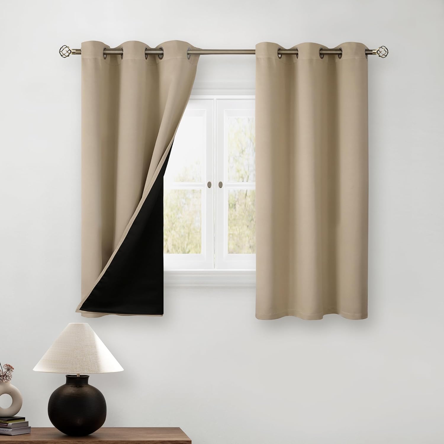 BGment Short 100% Blackout Curtains for Bedroom, Thermal Insulated Energy Efficiency Noise Reducing Grommet Curtains 45 Inch Length with Li…