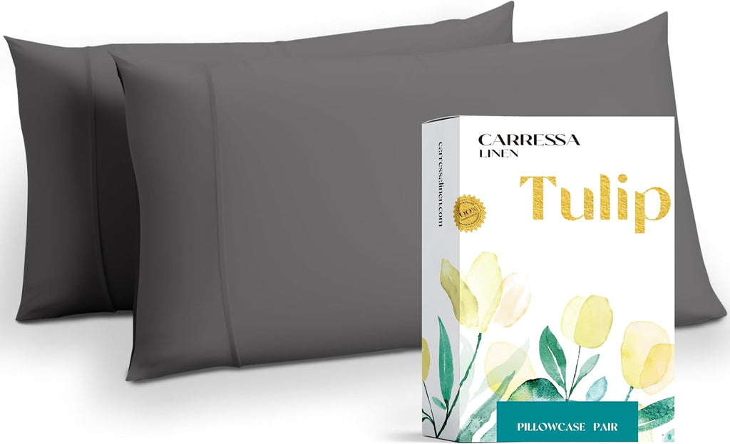 Carressa Linen 100% Egyptian Cotton Standard/Queen Size Pillow Cases Set of 2-800 Series Tulips Collection Queen Pillow Cover for…