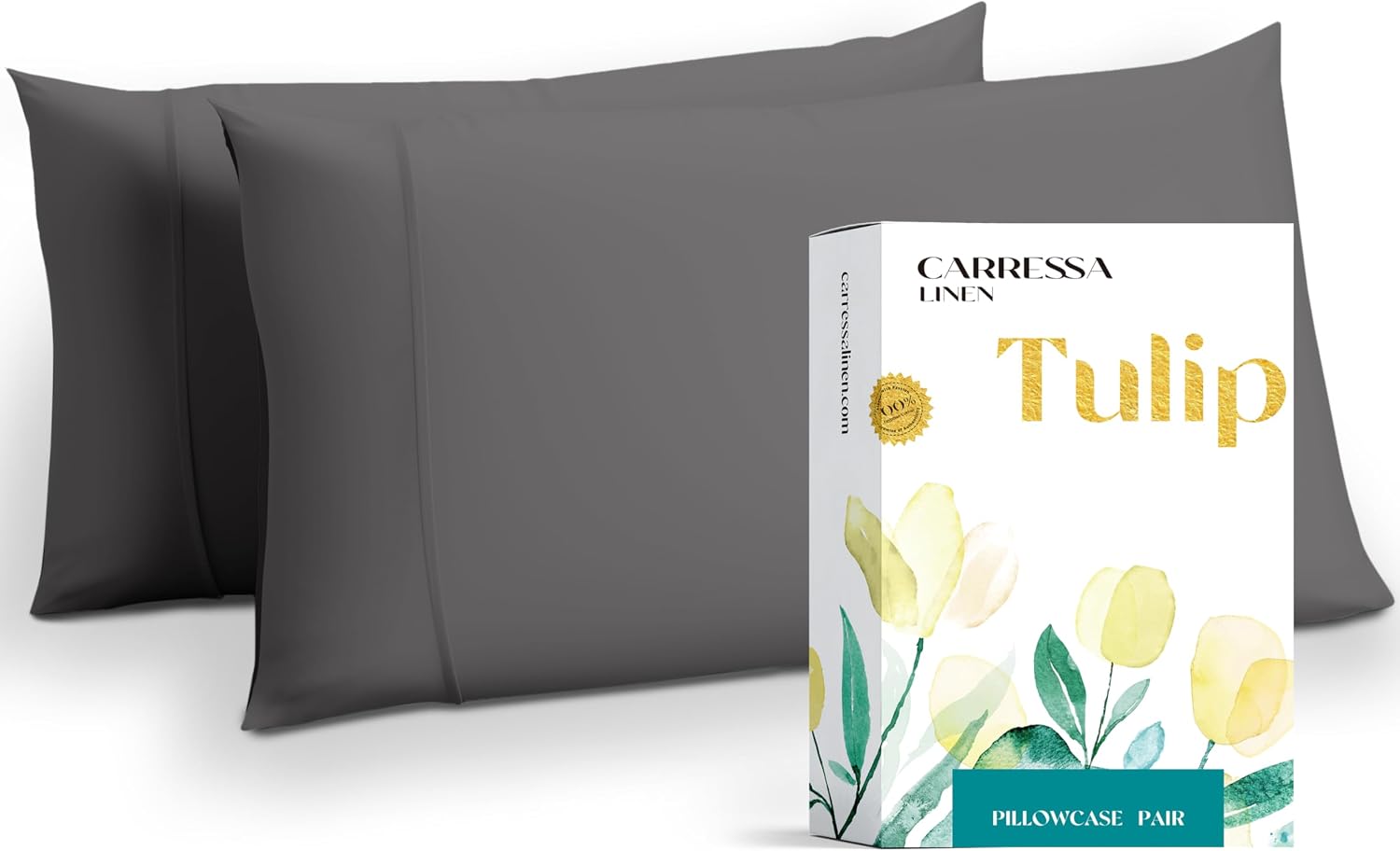 Carressa Linen 100% Egyptian Cotton Standard/Queen Size Pillow Cases Set of 2-800 Series Tulips Collection Queen Pillow Cover for…