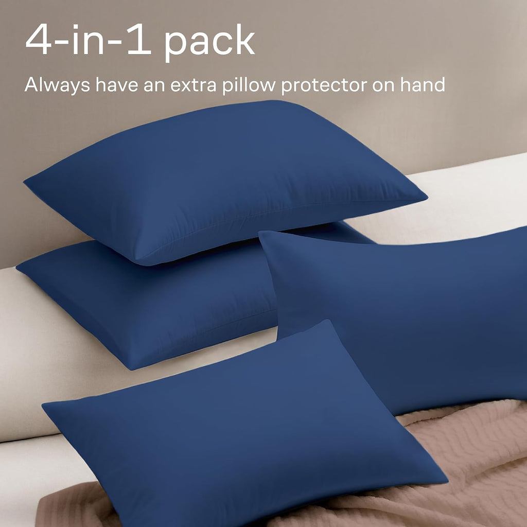 Ultra Soft Pillow Protectors with Zipper King Size - Set of 4 Breathable Pillow Covers - 100% Protection Against Stains, Dust & Dirt…