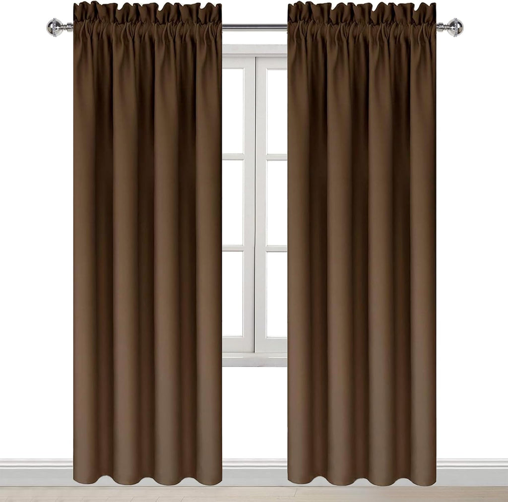 Dwcn Blackout Curtains for Bedroom – Thermal Insulated Energy Saving Drapes for Living Room, Brown, W 38 x L 84 Inch, Set of 2 Rod Pocket C…