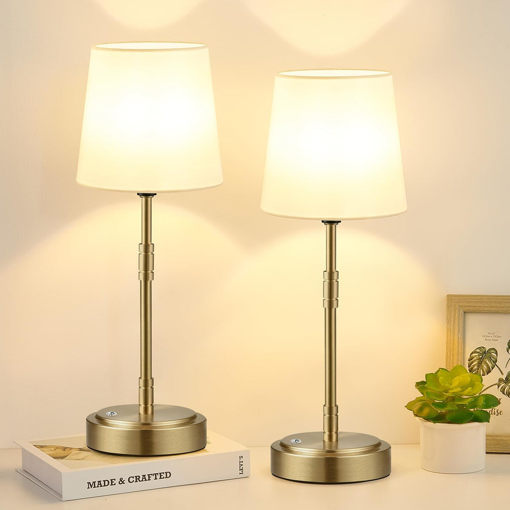 Cordless Table Lamps Set of 2 – Battery Operated Lamp with 7500mAh Rechargeable Battery, Stepless Dimmable Vintage Brass Desk Wireless…
