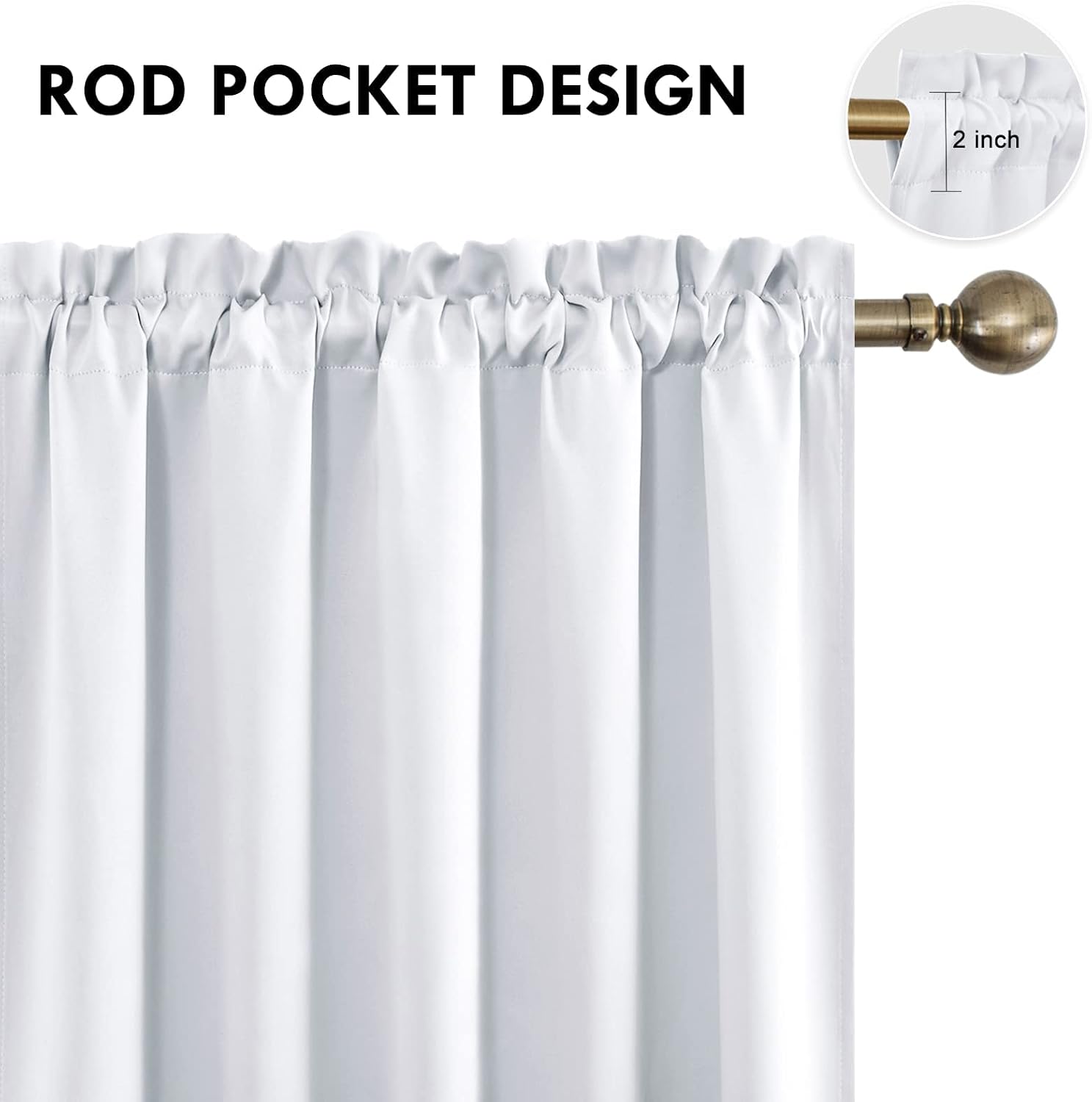 DWCN White Short Room Darkening Curtains for Kitchen/Bedroom, 42 x 36 inches Long - Energy Saving Window Drapes for Nursery with Rod…