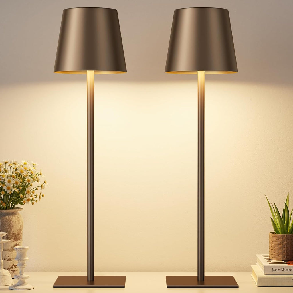 Kakanuo Brown Cordless Rechargeable Table Lamp, 2 Pack Portable Desk Lamp with 5000mAh Battery, Touch Control Stepless Dimming, for…