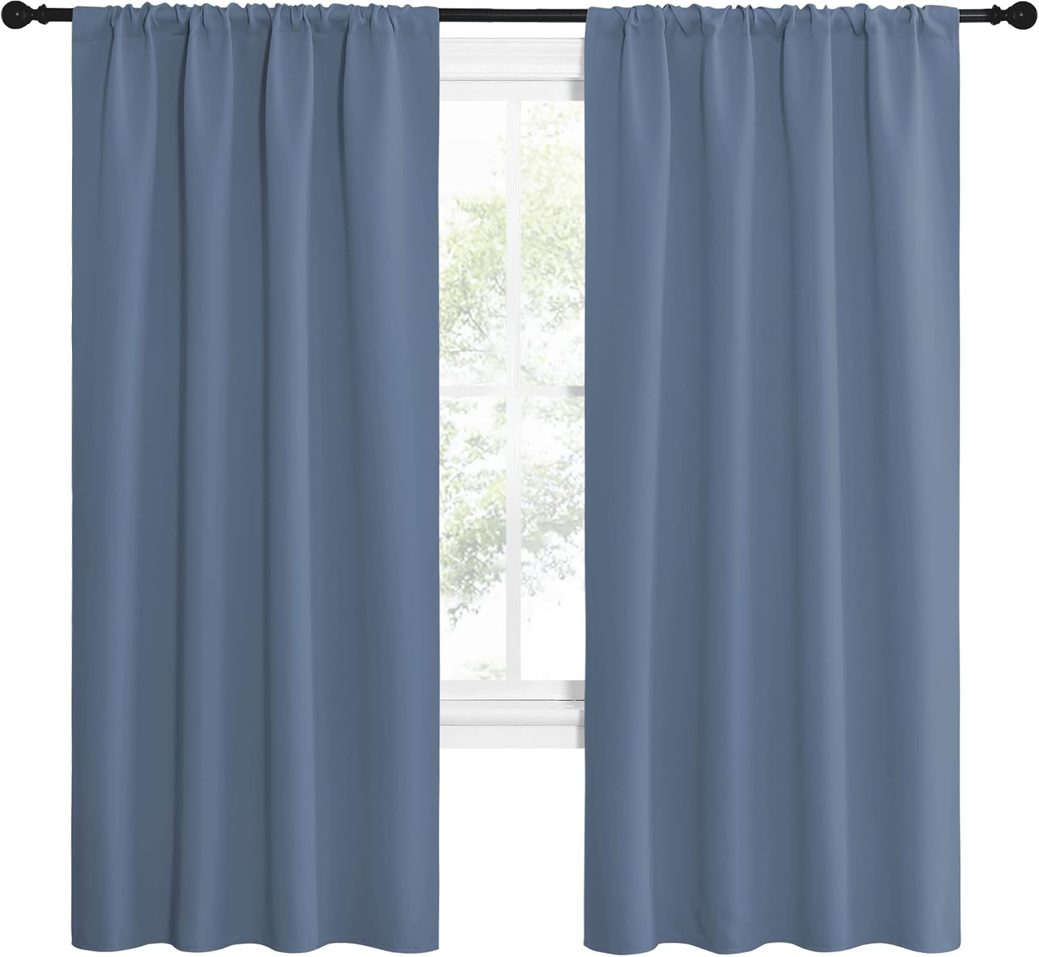 NICETOWN Stone Blue Blackout Curtains for Living Room - Triple Weave Home Decoration Thermal Insulated Solid Rod Pocket Blackout Drapes…