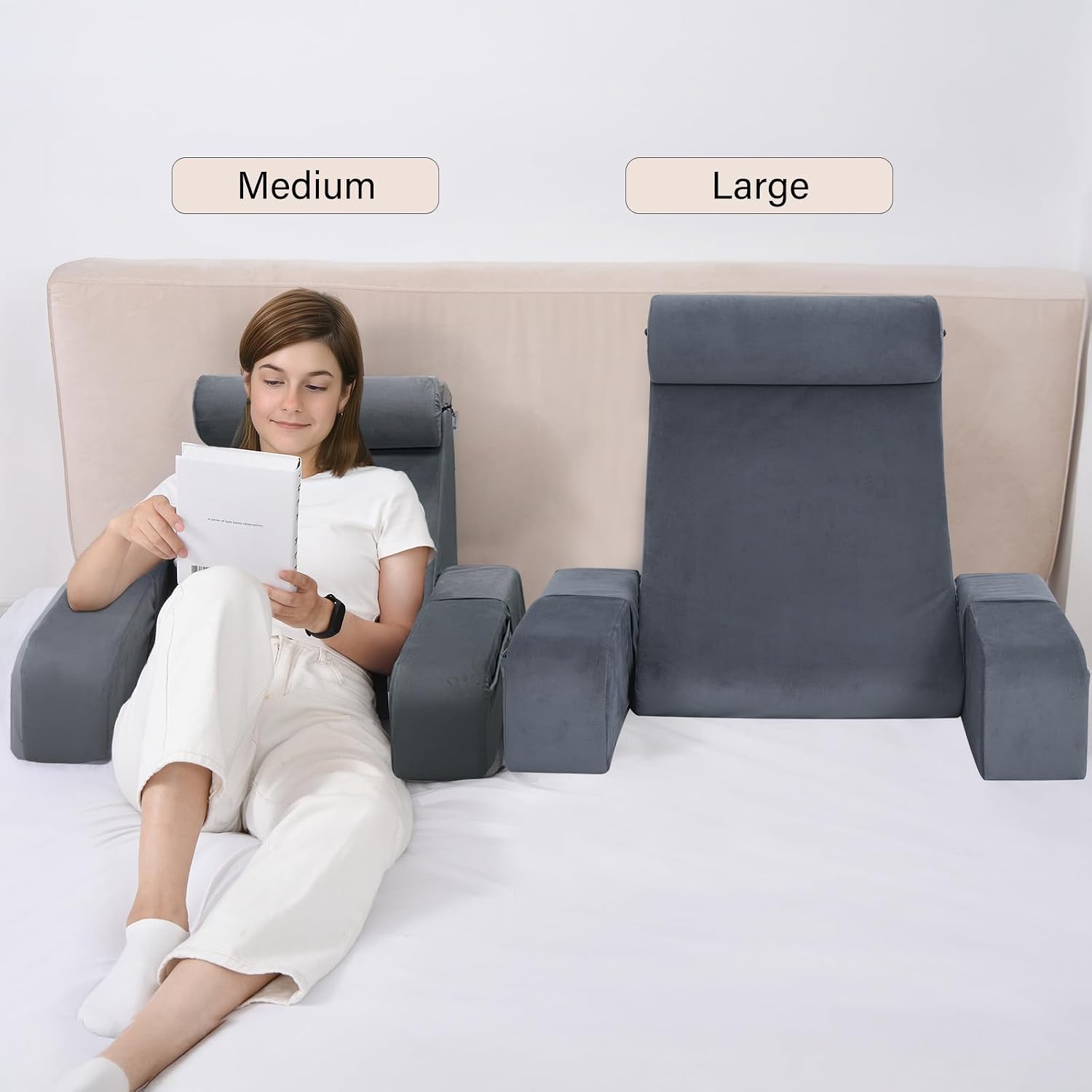 ENITYA Reading Pillow with Arms for Bed Support, 21" Large Back Support Pillow for Sitting up, Wedge Pillow for Reclining, Watching TV…