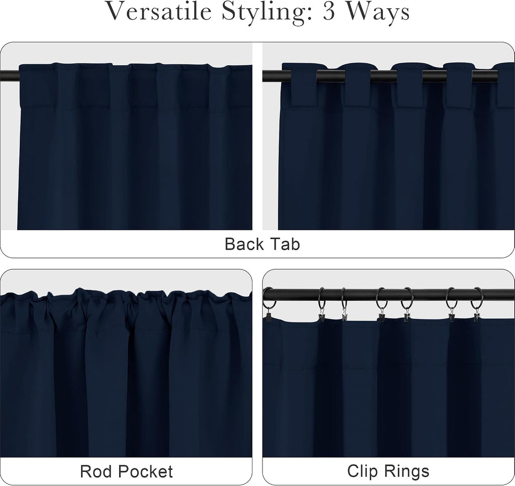 Ponydance PONY DANCE Blue Black Out Curtains 84 inches - Thermal Insulated Privacy Rod Pocket Curtain Drapes for Kitchen Home Decoration, 5…