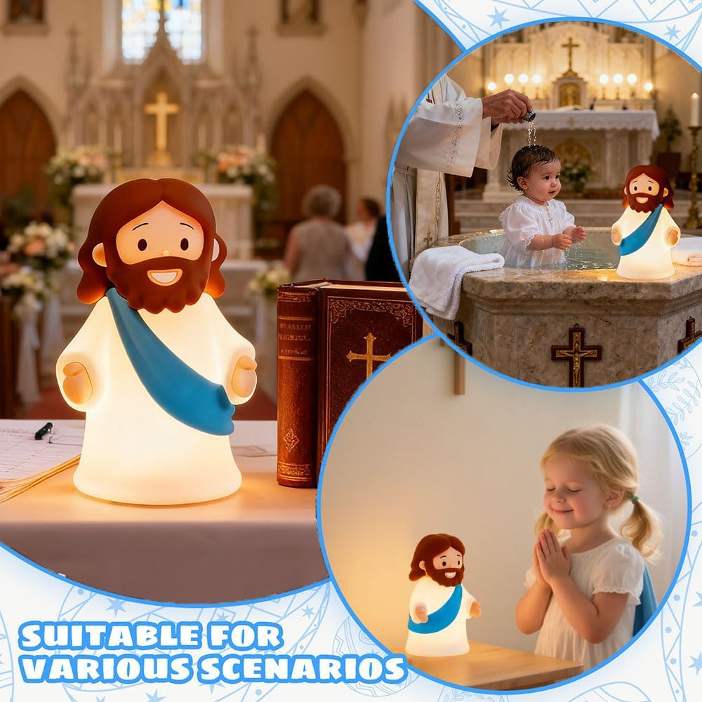 Jesus Night Light Rechargeable Bedside Night Light Dimmable Silicone LED Light Ideal for Religious Gatherings, Gifts for Sunday School…
