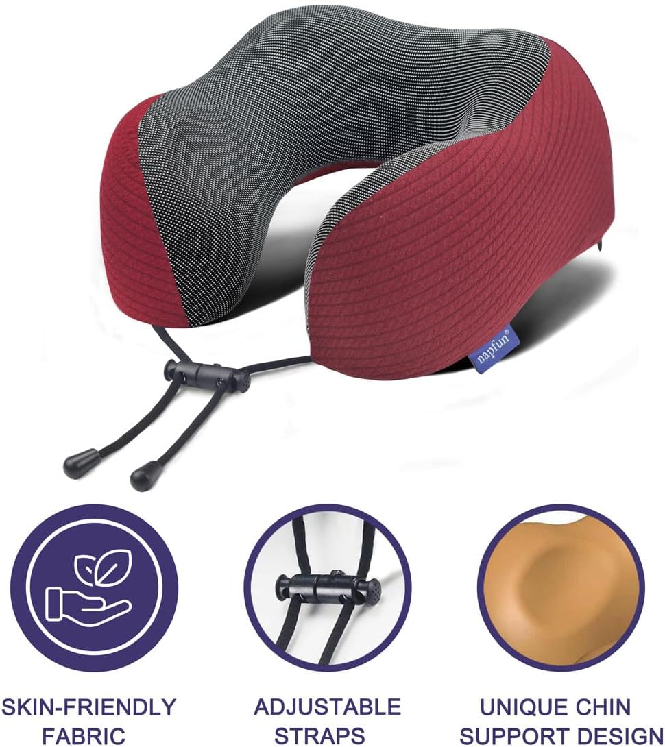 napfun Neck Pillow for Travel with Travel Pouch, Sleep Mask & Earplugs, Memory Foam Airplane Pillow for Headrest Sleep with Eyeshades…