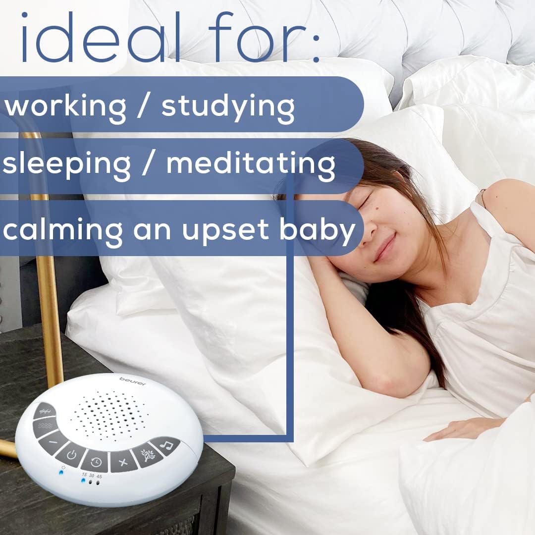 Beurer White Noise Machine with 4 Soothing Sounds | Sound Machine with Auto Shut-Off Sleep Timer | Portable White Noise Machine for…