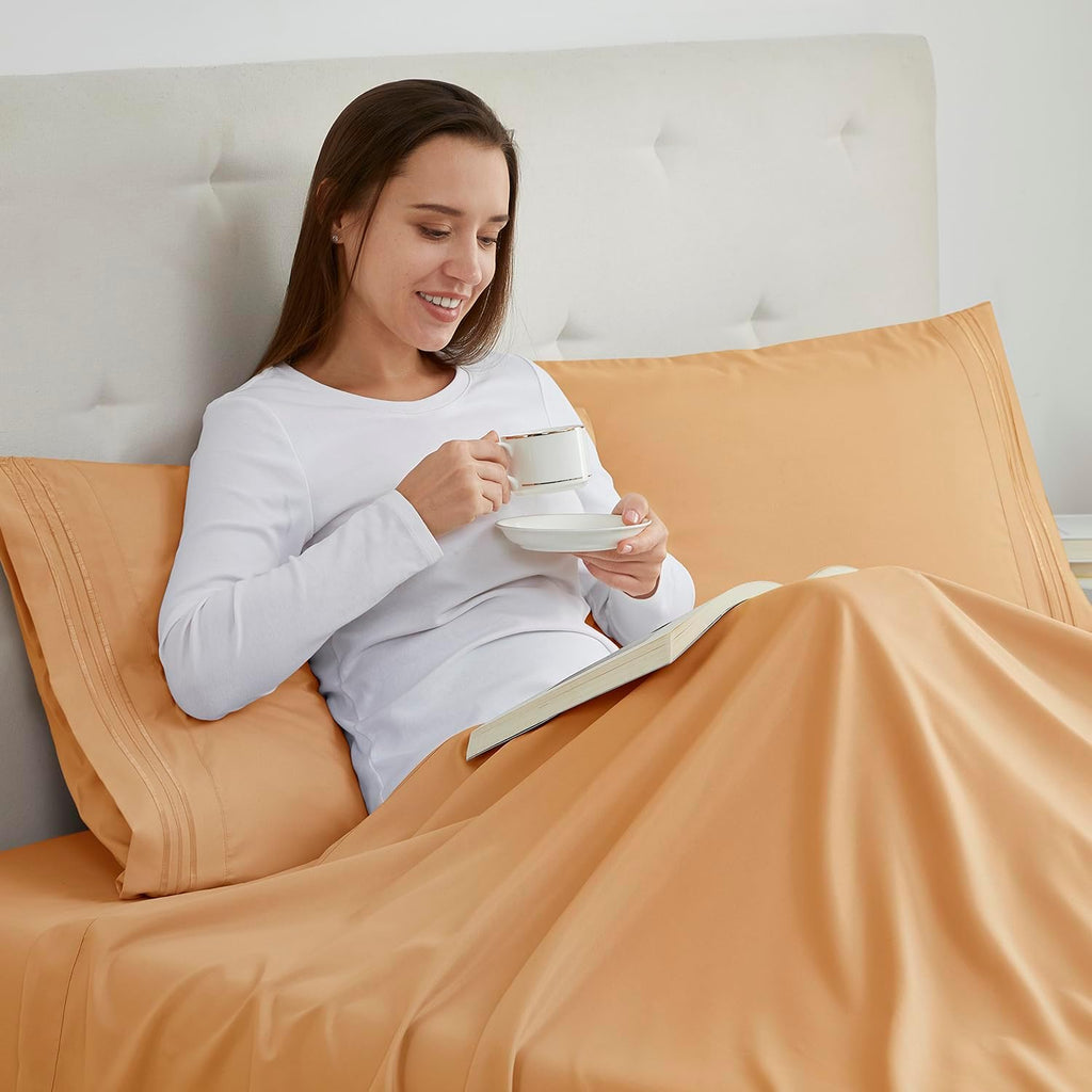 Nestl Orange Pillow Cases - Soft Queen Size Set of 2, 1800 Microfiber, Envelope Closure, 20x30 Inches cotton